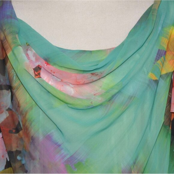 Fairy Core Pastel Floral Midi Dress 20W Scoop Neck Flutter Sleeve Asymmetrical - Picture 3 of 13